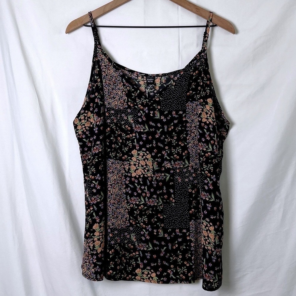 Emery Rose Floral Polka Dot Cami Top Black Size 1XL NWT Boho Country Flowy